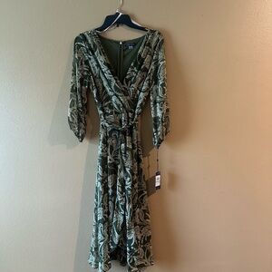 Tommy Hilfiger Green Wrap Midi Dress with Bishop Sleeves